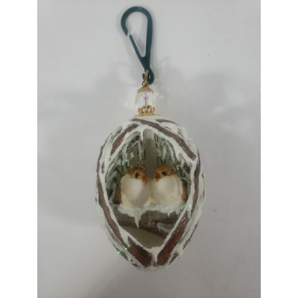 Vintage Elegant Egg Ornament Lovebirds Handcrafted Egg Artist Initials Christmas